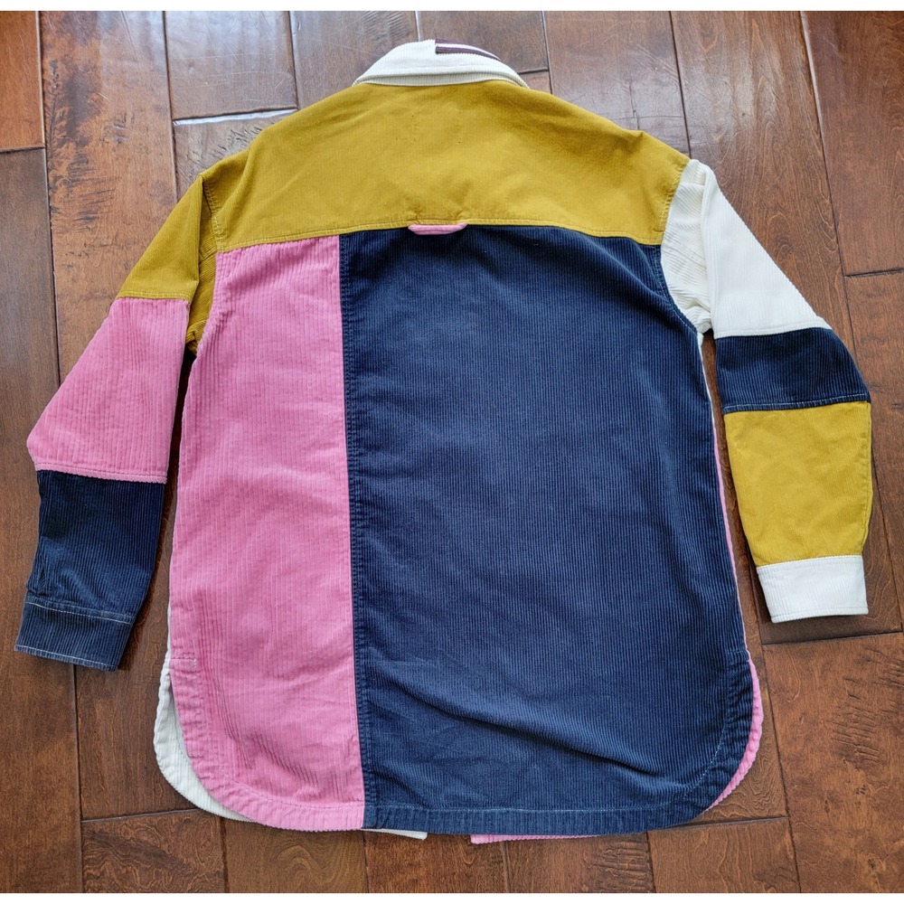 BDG Oversized Colorblock Corduroy Shirt Jacket Womens Medium Pink Yellow Navy - Picture 2 of 9
